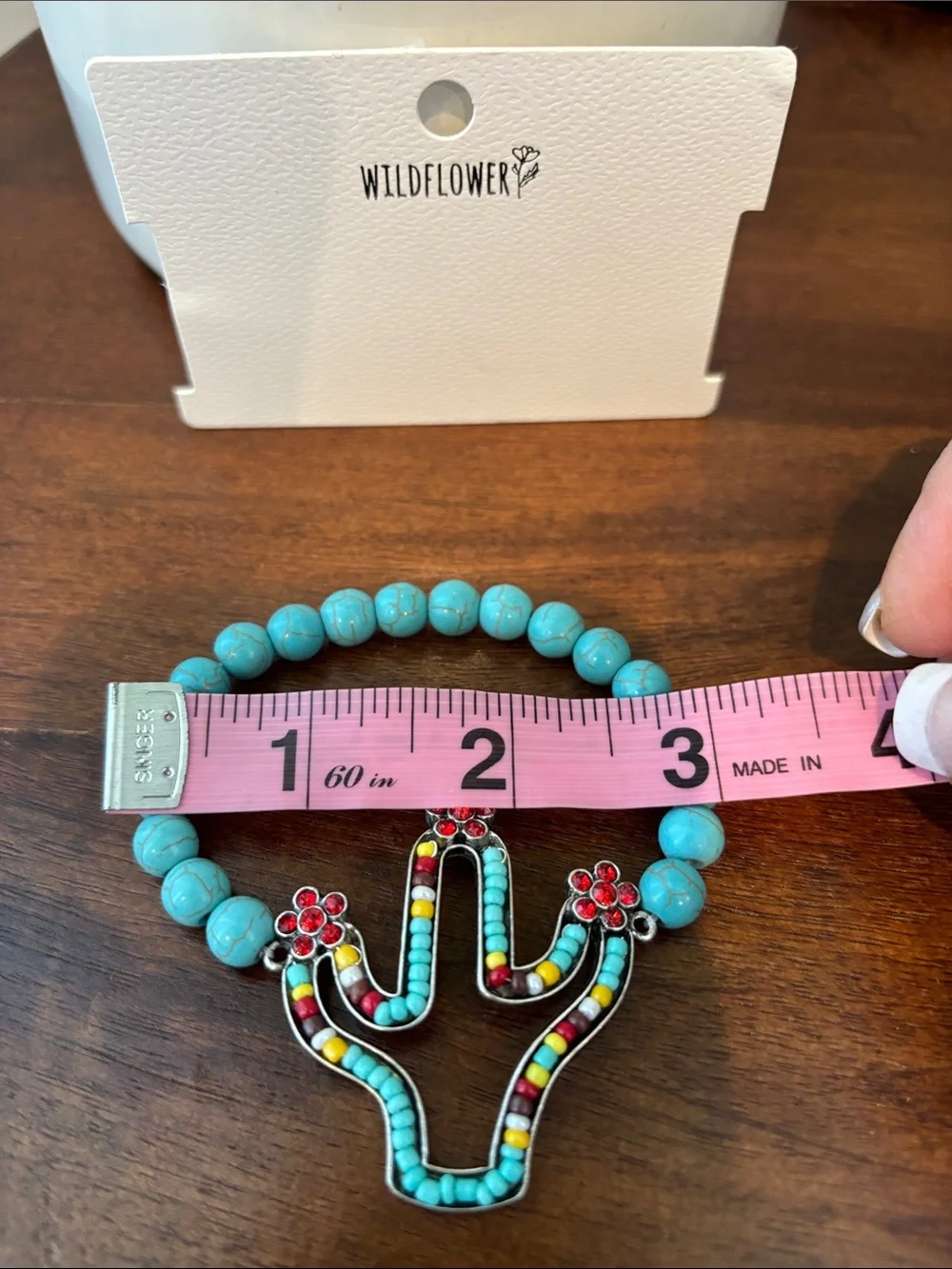 Wildflower Cactus beaded,turquoise stones,rhinestone flowers stretch,Western